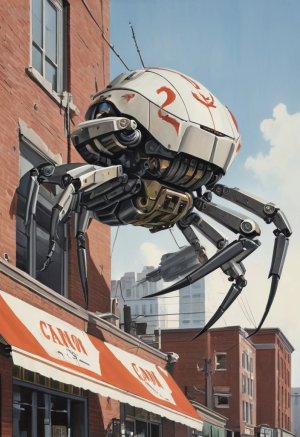 art_by_a__j__casson___robot_crab__spider_like_turret_on_hanging_side_of_building_with_guns_and...jpg