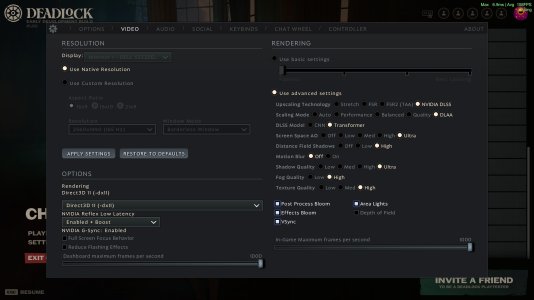 D3D11: G-Sync enabled, VSync enabled, and Reflex enabled (boost has the same behavior); the framerate is limited to slightly below the monitor's refresh rate, as is expected and documented. D3D11: G-Sync enabled, VSync enabled, and Reflex enabled (boost has the same behavior); the framerate is limited to slightly below the monitor's refresh rate, as is expected and documented.